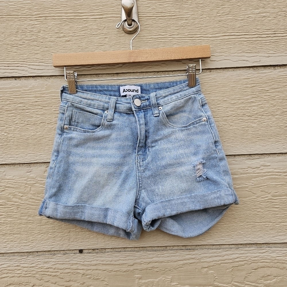Abound light wash cuffed denim shorts with distressing size 24